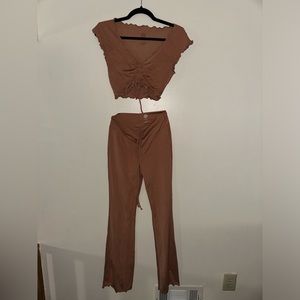 PACSUN Buttery Soft Frill Trim Cinched Top & Bottom Pant Set